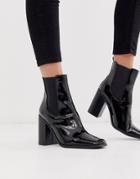 Asos Design River Heeled Chelsea Boots In Black Patent - Black