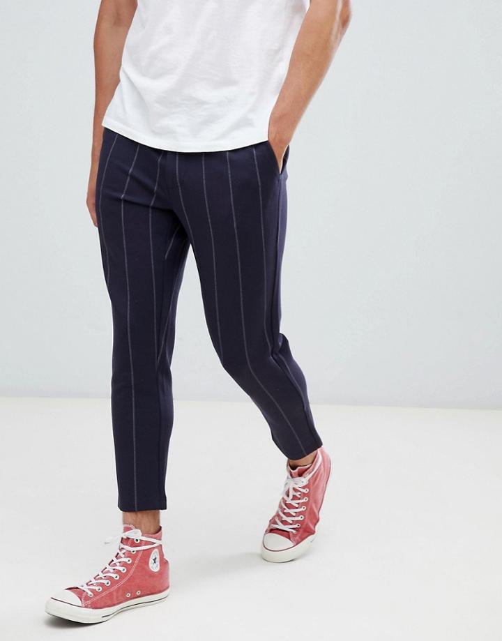 Only & Sons Slim Cropped Pants In Stripe - Navy