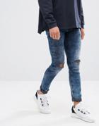 Asos Super Skinny Jeans Blue Black Acid Wash With Knee Rips - Black
