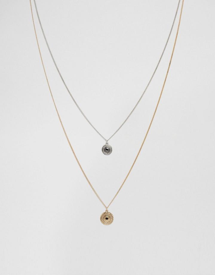 Asos Multirow Long Festival Disc Necklace - Multi