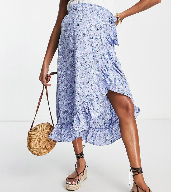 Vero Moda Maternity Frill Detail Midi Skirt In Blue Floral