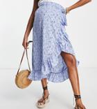 Vero Moda Maternity Frill Detail Midi Skirt In Blue Floral