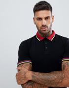 Asos Design Muscle Polo Shirt With Rainbow Tipping In Black - Black