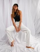 Asos Design Organic Cotton Blend High Rise Slouchy Mom Jeans In Ecru-neutral