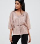 River Island Petite Plisse Blouse With Tie Waist In Pink - Pink
