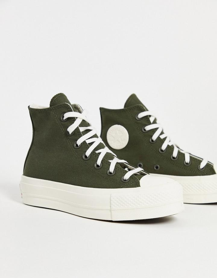 Converse Chuck Taylor All Star Hi Lift Hybrid Texture Canvas Platform Sneakers In Cargo Khaki-green