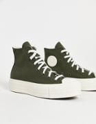 Converse Chuck Taylor All Star Hi Lift Hybrid Texture Canvas Platform Sneakers In Cargo Khaki-green