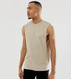 Asos Design Tall Organic Relaxed Sleeveless T-shirt With Dropped Armhole In Beige - Beige