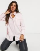 Lost Ink Oversized Longline Shirt With Contrast Stich-pink