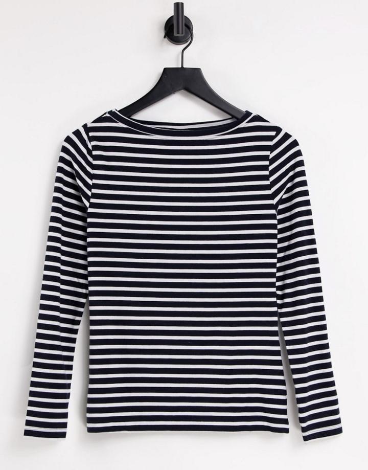 Asos Design Long Sleeve Striped T-shirt In Navy-multi