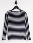 Asos Design Long Sleeve Striped T-shirt In Navy-multi