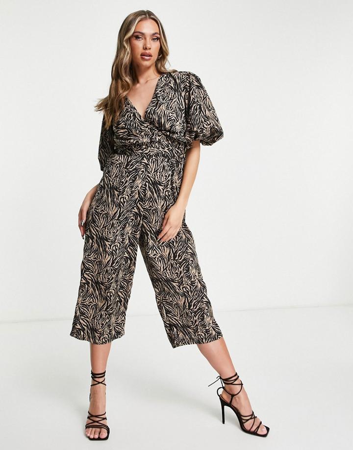 Ax Paris Puff Sleeve Jumpsuit In Black Floral
