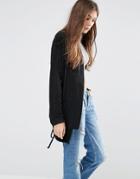 Pull & Bear Longline Bomber With Drawstring Hem - Black