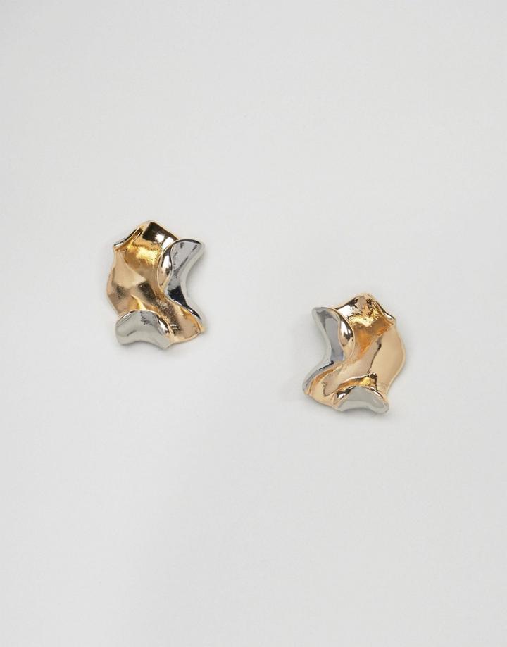 Asos Two-tone Folded Metal Stud Earrings - Gold