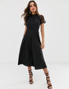 Liquorish A Line Lace Detail Midi Dress-black