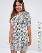 Club L Plus Dress With Open Neck In Chevron Print - Black