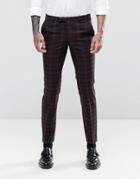 Noose & Monkey Super Skinny Suit Pants In Plaid With Stretch - Burgundy