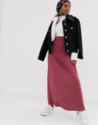 Asos Design Shirred Bask Maxi Skirt - Red