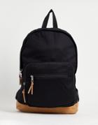Asos Design Backpack In Black Canvas With Contrast Faux Suede Base Panel
