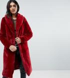 Vero Moda Tall Long Faux Fur Jacket - Red