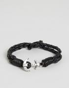 Icon Brand Anchor Leather Bracelet In Black - Black