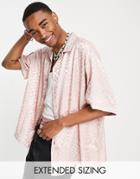Asos Design Boxy Oversized Shirt In Pink Wavy Jacquard