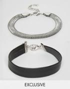 Designb London Cuff & Chain Bracelets In 2 Pack Excluisve To Asos - Silver