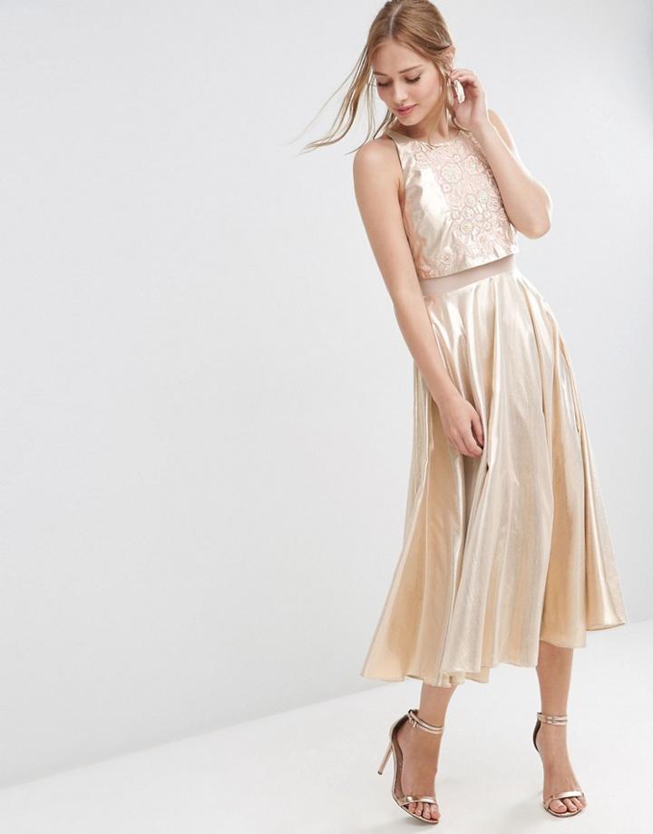 Asos Metallic Crop Top Embellished Midi Dress - Multi