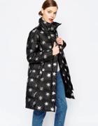 Love Moschino Metallic Star Long Coat - Black