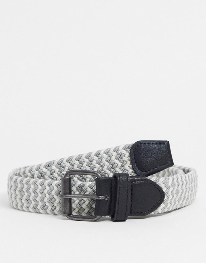 Asos Design Slim Woven Elastic Belt In Gray And White-grey
