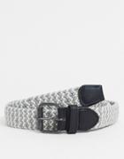 Asos Design Slim Woven Elastic Belt In Gray And White-grey