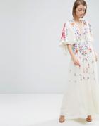 Asos Embroidered Kimono Deep Plunge Maxi Dress - Multi
