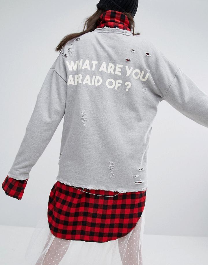 Stylenanda Extreme Oversized Sweatshirt With Back Print And Distressing - Gray