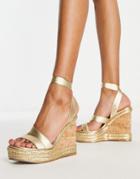 Asos Design Trinity Elastic Strappy Wedges In Gold