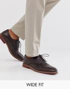 Asos Design Wide Fit Lace Up Shoes In Brown Leather With Contrast Sole