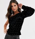 Asos Design Tall One Shoulder Top In Velvet In Hot Fix-no Color