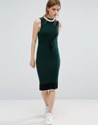 Asos Knit Midi Dress With Stripe Detail And Tie Waist - Green