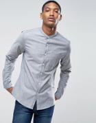 Asos Casual Stretch Slim Oxford Shirt In Charcoal With Grandad Collar - Black