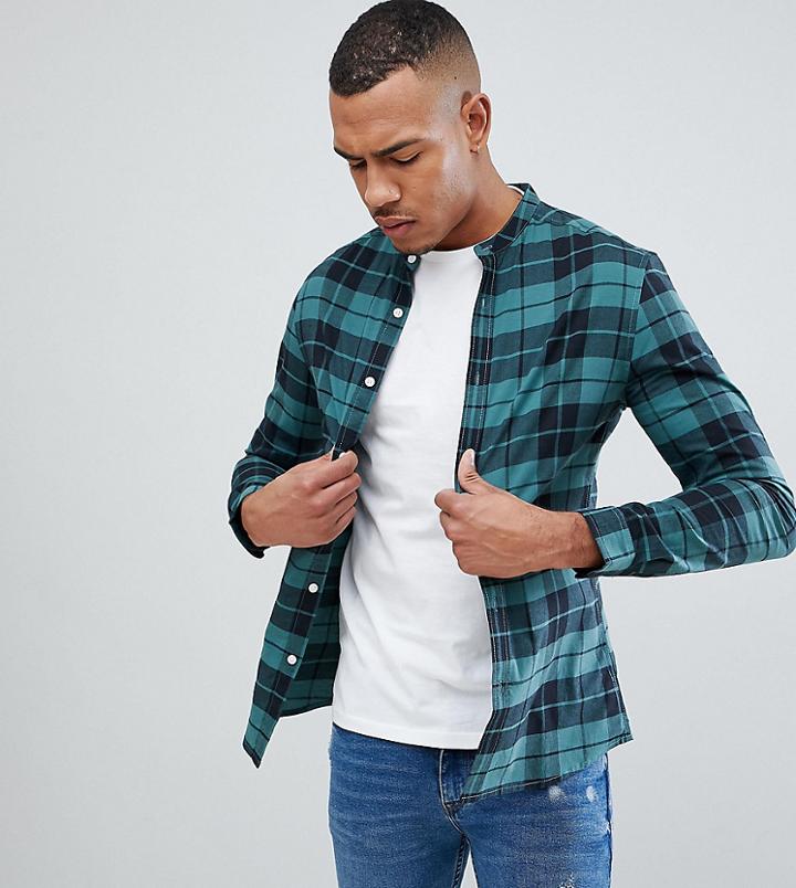 Asos Design Tall Skinny Check Shirt - Green