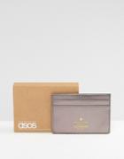 Asos Leather Card Holder In Metallic With Foil Logo Emboss - Silver