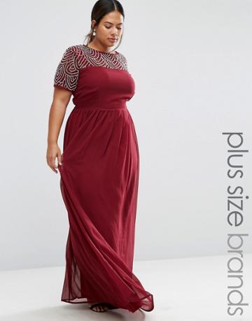 Lovedrobe Luxe Pleated Maxi Dress With Pearl Embellishment - Red