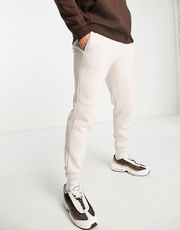 Asos Design Tapered Sweatpants With Seam Details In Beige-neutral