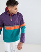 Asos Design Windbreaker In Color Block With Geo-tribal Tape - Purple