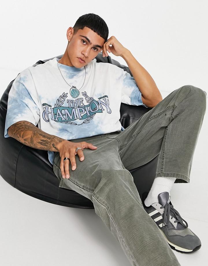 Asos Design Oversized T-shirt In Washed Blue With Collegiate Print-blues