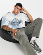 Asos Design Oversized T-shirt In Washed Blue With Collegiate Print-blues