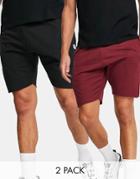 Le Breve 2 Pack Raw Edge Jersey Shorts In Black & Burgundy