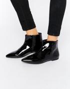 Vagabond Katlin Black Patent Leather Flat Boots - Black