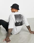 Asos Design Oversized T-shirt In Gray With Street Front & Back Print