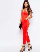 Asos Jersey Jumpsuit With Angular Bandeau - Red