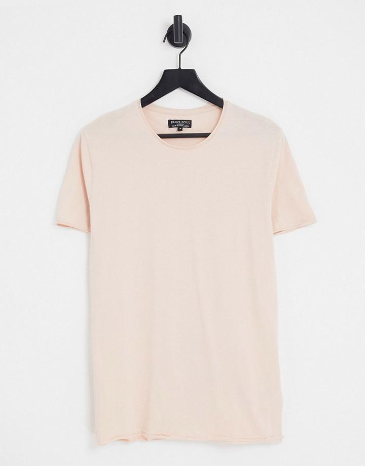 Brave Soul Raw Edge T-shirt In Pale Pink